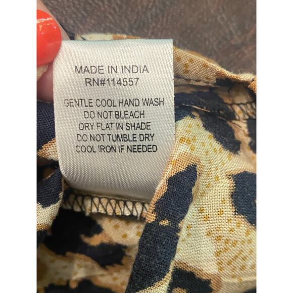 THML Embroidered Boho Top Small Leopard Print Mixed Pattern Tassel Blouse Artsy - Picture 11 of 11